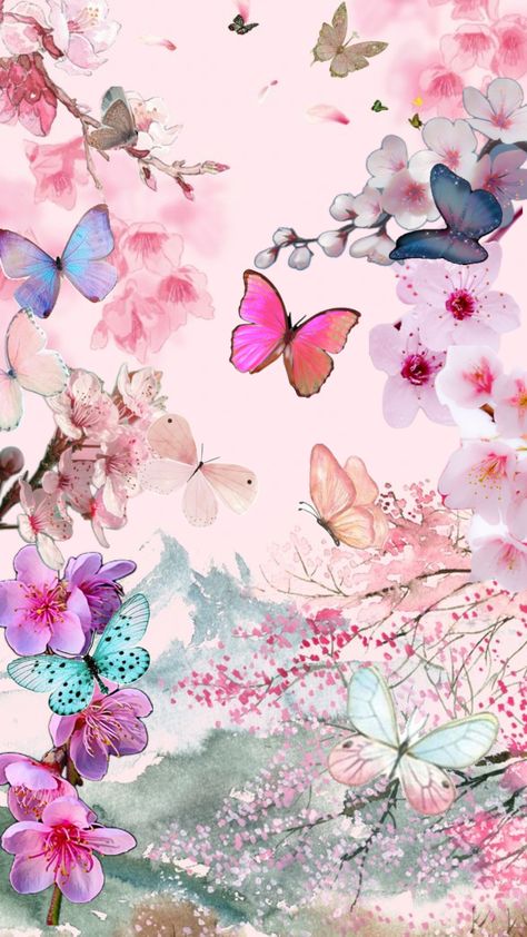 #butterflies #cherry blossoms # pink Cherry Blossom And Butterfly, Cherry Blossom Butterfly, Butterfly Wallpapers, Kawaii Wallpaper, Butterfly Wallpaper, Reference Photos, Bat Mitzvah, Cherry Blossoms, Pretty Wallpapers