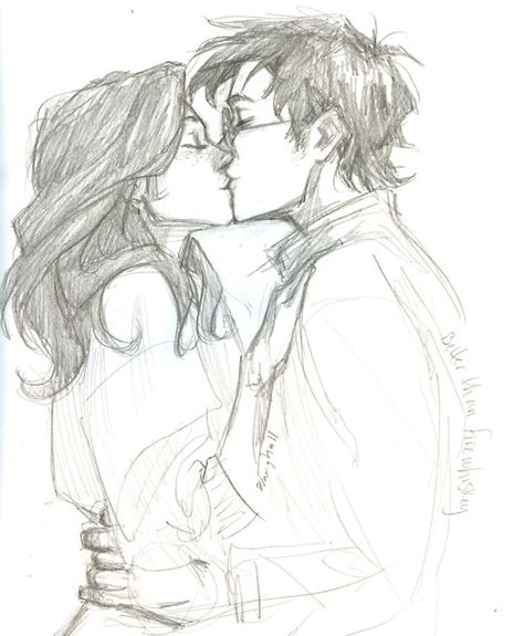 Afterlife Art, Burdge Bug, Cute Couple Sketches, Art Harry Potter, Scary Drawings, Drawing Love, Harry And Ginny, Couple Sketch, Potter Art