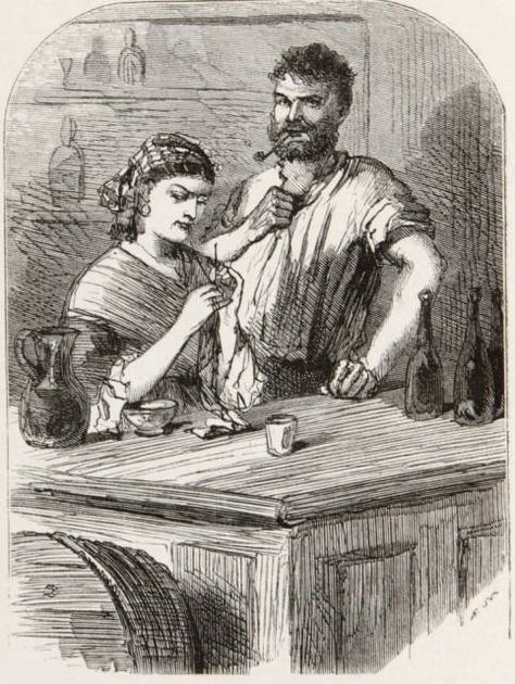 Monsieur and Madame Defarge "Still Knitting" (Book Two, Chapter Sixteen) in the Diamond Edition of Dickens's A Tale of Two Cities Madame Defarge, Knitting Images, Book Journaling, A Tale Of Two Cities, Tapestry Ideas, Steampunk Festival, Victorian Life, Books Illustration, Teaching Literature