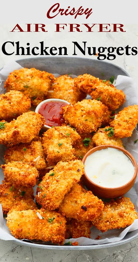 These Crispy Air Fryer Chicken Nuggets are perfectly seasoned and deliciously tender | best air fryer chicken nuggets | panko air fryer chicken nuggets | air fryer chicken nuggets recipe | air fryer chicken nuggets healthy recipe Chicken Nuggets Homemade, Air Fried Chicken Nuggets, Keto Asparagus, Air Fryer Chicken Nuggets, Healthy Chicken Nuggets, Fried Chicken Nuggets, Homemade Chicken Nuggets, Chicken Nugget Recipes, Homemade Chinese