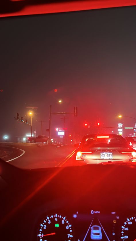 Driving At Night Aesthetic, Nightmare Core, Night Highway, Emily Core, Red Traffic Light, Jeep Interior, At Night Aesthetic, Blurry Lights, Jeep Interiors