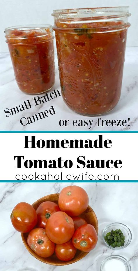 Homemade tomato sauce is a small batch canning recipe perfect for when you have just a few too many tomatoes to eat before they go bad. Small Batch Pasta Sauce Canning, Tomato Sauce Homemade Small Batch, Small Batch Canned Tomatoes, Canning Salsa Recipes Small Batch, Canning Small Batch Tomatoes, Small Batch Homemade Spaghetti Sauce, Pasta Sauce Recipes Tomato Fresh Canning, Small Batch Tomato Sauce Canning, Small Batch Spaghetti Sauce For Canning