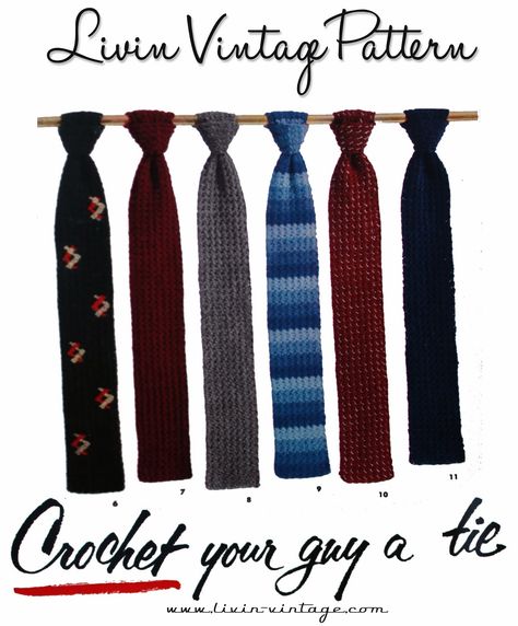 This month's free pattern is for the man in your life.  I really love this style of tie!  I am offering, for FREE, the pattern to mak... Crochet Mens Tie, Crochet Mens Tie Pattern Free, Knitted Tie Pattern Free, Crochet Necktie Pattern, Crochet Necktie Pattern Free, Crochet Neck Tie Free Pattern, Knit Tie Pattern, Crochet Tie Pattern Free, Knit Gifts For Men