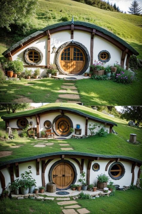 Hobbit House Exterior, Small Hobbit House, Hobbit House Plans, Casa Do Hobbit, Cob House Plans, Hobbit Homes, Casa Hobbit, Cottage Tiny House, Earth Bag Homes