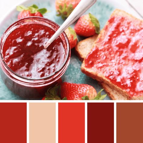 Jam Color Palette, Strawberry Color Palette, Bakery Color Palette, Strawberry Color, Food Inspired, Sliced Bread, Oc Ideas, Strawberry Jam, Color Pallets