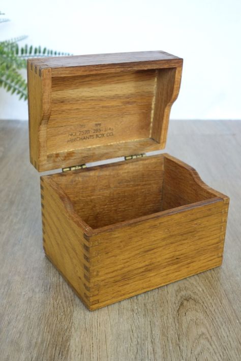 vintage Oak Recipe Box with dovetail joinery Antique Boxes Wooden, Wood Tea Box Target, Recipe Box Wooden, Mtg Deck Box Wood, Wooden Storage Box, Antique Wooden Boxes Short, Index Card, Columbus Ga, Dovetail Joinery