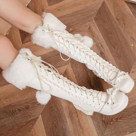 Japanese Kawaii White/Pink/Black Lolita Winter Boots SD01297 – SYNDROME - Cute Kawaii Harajuku Street Fashion Store Kawaii Boots, White Winter Boots, Jorge Gonzalez, Cute Shoes Heels, Kawaii Shoes, Kawaii Harajuku, Japanese Kawaii, Princess Shoes, Fancy Shoes