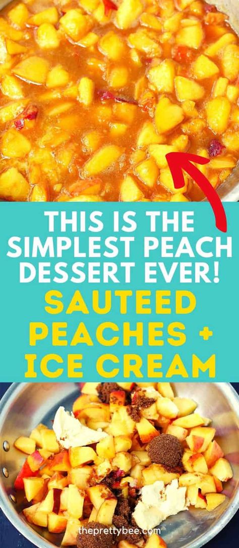 This is the simplest summer dessert ever! Peaches, butter, and brown sugar make a perfect topping for vanilla ice cream. This takes just minutes to make, and it's always a family favorite. Sauteed Peaches, Peaches And Ice Cream, Peach Ice Cream, Peach Desserts, Easy Summer Desserts, Seasonal Treats, Ice Cream Desserts, Summer Dessert, Vegan Condiments