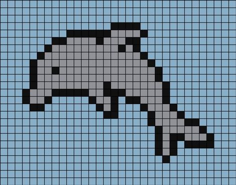 A pixel art template of a dolphin without any tone (plain). Dolphin Pixel Art, Dolphin Drawing, Animals Sea, Art Pixel, Hamma Beads, Baby Whale, Whale Art, Pola Sulam, Pixel Pattern