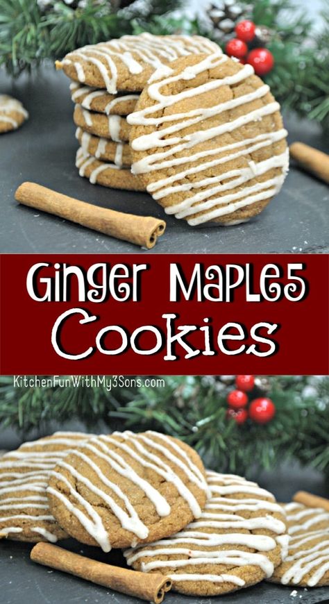 Ginger Maple Cookies are a delicious chewy cookie topped with a simple maple icing that makes your mouth water with joy! #maplecookies #gingerbread #gingercookies #cookierecipe Maple Cookies Recipe, Icing For Gingerbread Cookies, Turtle Cookies Recipe, Cookies With Icing, Maple Icing, Chewy Ginger Cookies, Molasses Cookies Recipe, Maple Cookies, Winter Snack