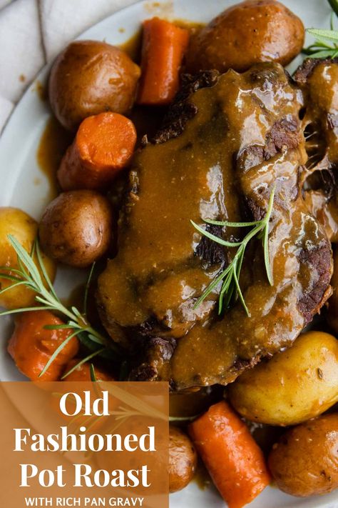 Old Fashioned Pot Roast with Gravy Roast Beef In Slow Cooker Recipe, Best Pot Roast Crock Pot Recipes With Gravy, Slow Cooker Beef Roast With Gravy, Southern Pot Roast Recipes, New England Pot Roast, Stove Pot Roast, Old Fashioned Pot Roast Slow Cooker, Pot Roast In Roasting Pan, Roast Beef With Gravy Recipes