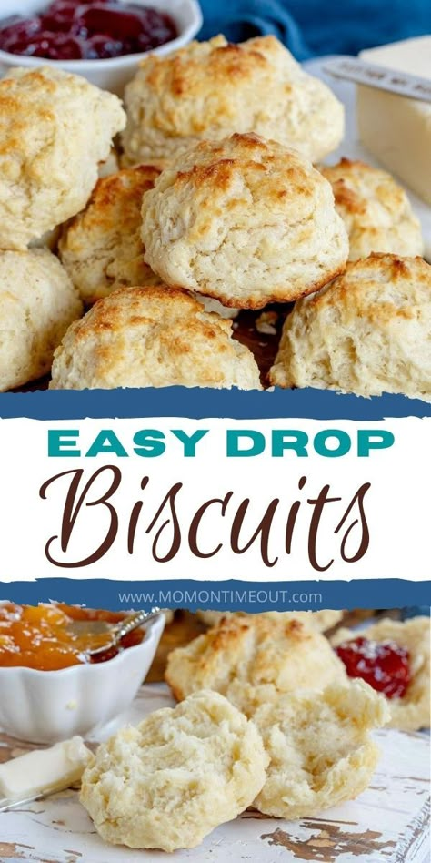 Biscuits With Self Rising Flour, Cream Biscuits Recipe, Homemade Drop Biscuits, Dinner Biscuit, Quick Biscuits, Easy Drop Biscuits, Best Homemade Biscuits, Drop Biscuits Recipe, Easy Homemade Biscuits