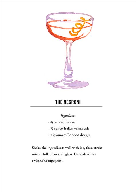 Cocktail Recipe Cards, Negroni Cocktail Recipe, Cocktail Recipe Card, Negroni Recipe, Negroni Cocktail, Classic Cocktail Recipes, Cocktail Book, Cocktail Art, Cocktail Drinks Recipes