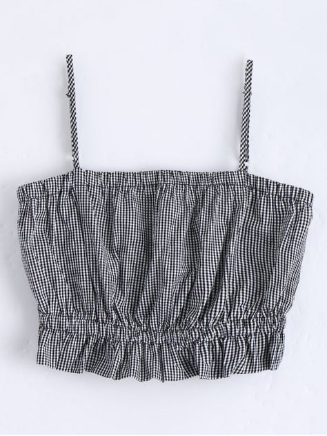 Cami Ruffles Cropped Tank Top - CHECKED S Budget Outfits, Looks Country, Trendy Fashion Tops, Fancy Blouses, Cute Tank Tops, Fancy Blouse Designs, Crop Top Outfits, Cute Comfy Outfits, Clothes Crafts