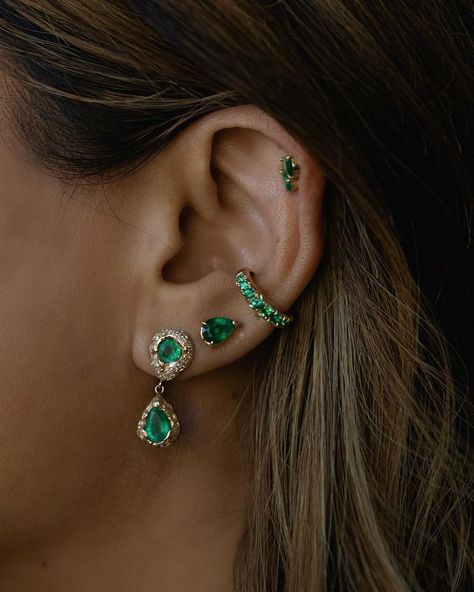 Logan Hollowell Jewelry, 14k Gold Ear Cuff, Sand Design, Logan Hollowell, Emerald Studs, Emerald Earrings Drop, Emerald Earrings Studs, Gold Ear Cuff, Party Earrings