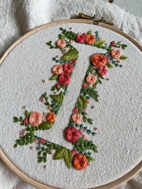 I Embroidery Letter, Flower Name Embroidery, Flower Letters Embroidery, Letter I Embroidery, Floral Initial Embroidery, What Can You Embroider, Embroidered Letters Floral, Letter T Embroidery, Embroidery Designs Letters