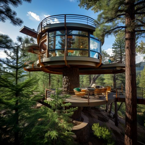 Tree Going Through House, Treehouse Library, Treetop House, Apaneca, House Projects Architecture, Tree Village, Small Boutique Hotels, Built In Shelves Living Room, Cool Tree Houses