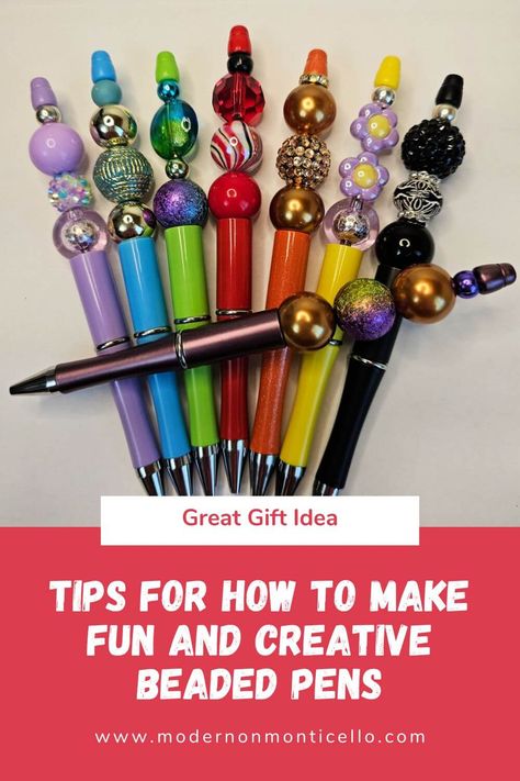 Make Fun and Creative Pens With Beads (Instead of Jewelry) - Modern on Monticello Bubble Gum Bead Pens Diy, How To Make Silicone Bead Pens, How To Make Beaded Ink Pens, How To Make Bead Pens, How To Make Pens With Beads, Doorable Pens Diy, Bling Pens Diy, Beads For Pens, Diy Pens Decoration