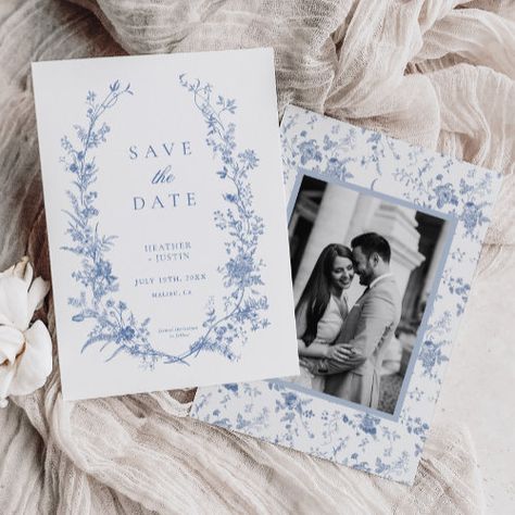 Victorian Blue Floral Dusty Blue Wedding Save The Date #zazzle #weddinginvitations #birthdayinvitations #babyshowerinvitations #zazzleinvitations #monogram #businesscards #graduation #homedecor Save The Date Traditional, Traditional Save The Date, Formal Save The Date, Blue Wedding Save The Date, Classic Save The Date, Blue Save The Date, Baby Blue Weddings, Blue White Weddings, Dusty Blue Wedding