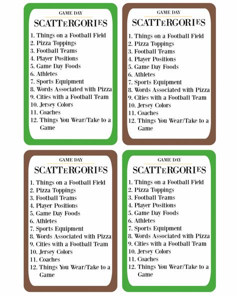 Printable Game Day Scattergories · Pint-sized Treasures Scattergories Lists, Brain Teaser Games, Play With Friends, Kids Schedule, Mental Stimulation, Printable Game, Group Games, Brain Breaks, Family Night