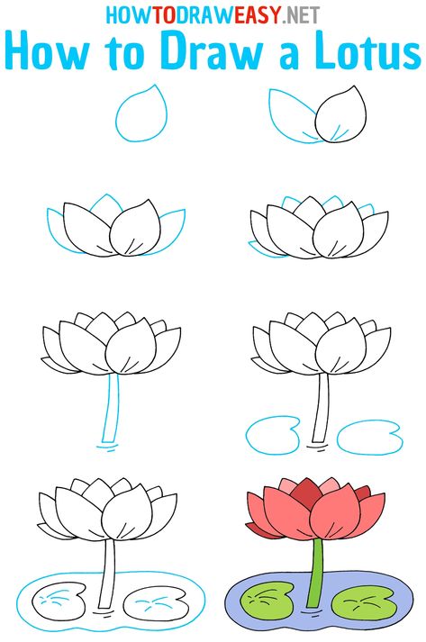 How to Draw a Lotus Step by Step #Lotus #LotusDrawing #HowtoDrawaLotus #LotusFlower #LilyLotus #LilyFlower #Flowers #EasytoDraw #HowtoSketch #HowtoDrawaLilyFlower #HowtoDrawaLotusFlower How To Draw A Lily Pad, How To Draw A Lotus Flower, Lily Pad Drawing, Hobonichi Journal, Water Lily Drawing, Pond Drawing, Lotus Flower Drawing, Lotus Drawing, Lilies Drawing