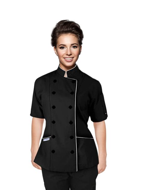 Chefs Uniform Design, Black Chef Uniform, Chef Clothes Design, Chef Outfit Women, Chef Outfit Women Style, Chef Uniform Women, Baker Outfit, Chef Outfit, Happy Chef