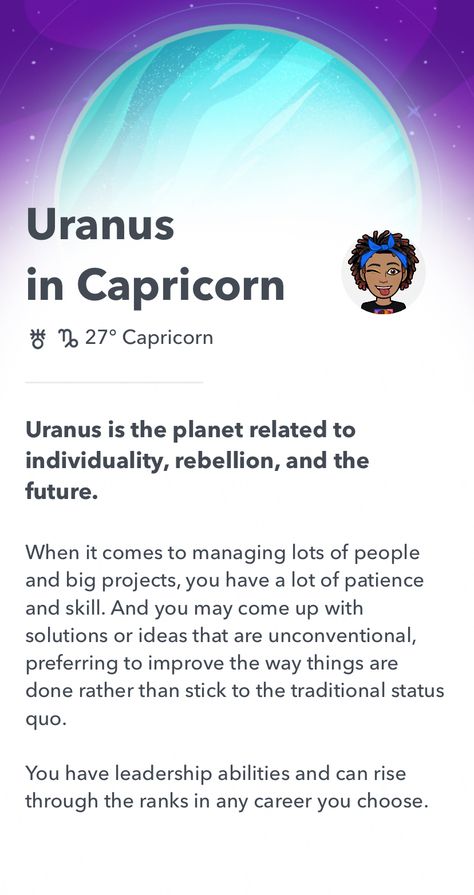 Snapchat has my stars aligned 🤩 Check out your Astrological Profile! https://click.snapchat.com/jVMS?af_dp=snapchat%3A%2F%2Fastrology-profile%2Fmy&af_force_deeplink=true Uranus Capricorn, Uranus In Capricorn, Astrology Capricorn, Leo Horoscope, Aquarius Zodiac, Astrology, Snapchat, Force, Things To Come