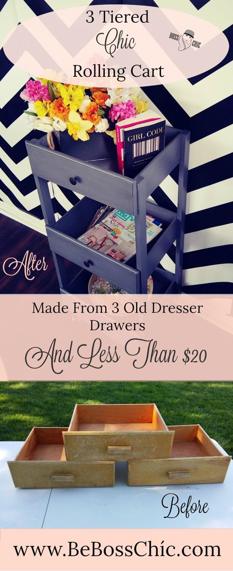 Drawers Repurposed, Old Dresser Drawers, Pretty Furniture, Upcycle Crafts Diy, Furniture Design Inspiration, Furniture Repurpose, Diy Furniture Bedroom, Rolling Cart, Diy Dresser