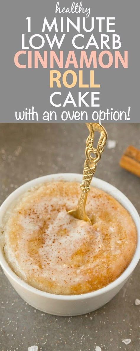 Healthy 1 Minute LOW CARB Cinnamon Roll Mug Cake- Light, fluffy and moist in the… 1 Minute Mug Cakes, Single Serve Desserts, Keto Mug Cake, Cinnamon Roll Cake, Low Carb Diets, Low Carb Sweets, Mug Recipes, Low Carb Paleo, Diet Vegetarian