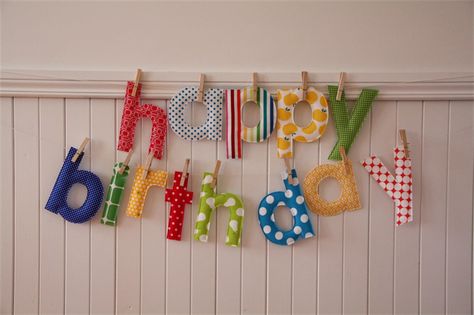 Custom Birthday Banner - fabric happy birthday letters with pegs, string in bag Happy Birthday Fabric, Happy Birthday Fabric Banner, Felt Happy Birthday Banner, Fabric Birthday Banner, Handmade Birthday Decorations, Fabric Banner Diy, Happy Birthday Letters, Diy Birthday Banner, Custom Birthday Banners