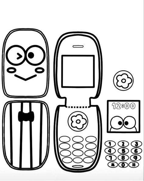 Mini Iphone Printables, Sanrio Flip Phone Papercraft, Kuromi Flip Phone Template, Flip Phone Template Paper Sanrio, Paper Flip Phone, Cardboard Flip Phone Template, Flip Phone Template, Print Outs, Paper Phone