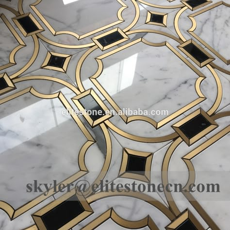 marble mosaic waterjet tile brass insert backsplash tiles for kitchen, View backsplash tiles for kitchen, Elite Stone Product Details from Xiamen Elite Stone Co., Ltd. on Alibaba.com Marble Floor Pattern, Marble Waterjet, Waterjet Mosaic Tile, White Marble Mosaic, Marble Flooring Design, Brass Inlay, Marble Tile Floor, Marble Mosaic Tiles, Marble Inlay