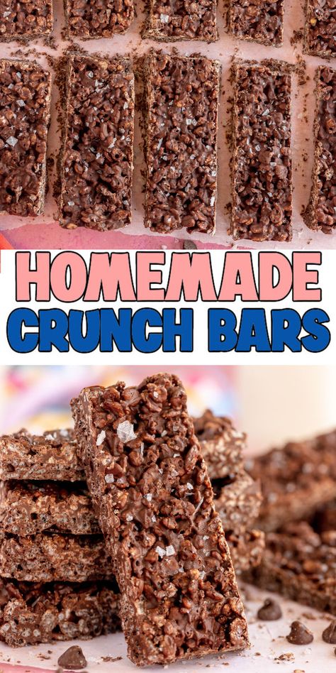 Recipes Using Rice Krispies, Homemade Crunch Bars, Crunch Bars Recipe, Rice Crispy Bars, Chocolate No Bake, Yummy Bars, Rice Krispie Bars, Candy Bar Recipe, Candy Bar Cookies