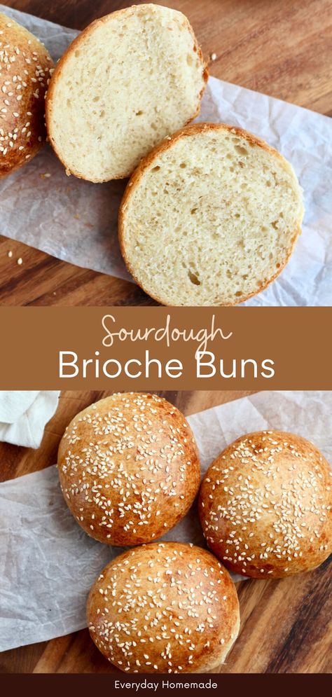 Sourdough Discard Hamburger Buns Easy, Sourdough Discard Brioche Buns, Sour Dough Discard Hamburger Buns, Brioche Sourdough Recipe, Sourdough Discard Buns Burgers, Sourdough Burger Buns Recipe, Sourdough Buns Recipes, Sourdough Discard Brioche, Sourdough Slider Buns