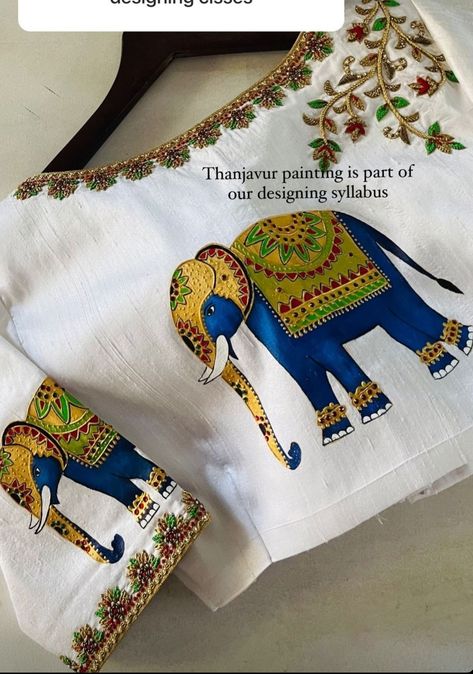 Pichwai Paintings On Dresses, Bavaliyo Work Blouse, Paintings On Blouses, Febric Penting On Blouse, Tanjoor Painting On Blouses, Fabric Painting With Aari Work Blouse, Fabric Paint Blouse Design, Tanjore Fabric Painting, Thanjavur Painting On Blouse