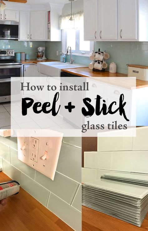 How to install peel and stick glass tile for your kitchen backsplash. #DIY #KitchenRenovation #DIYKitchen #tile Kitchen Makeover Projects, Kitchen Renovation Diy Ideas, Diy Kitchen Makeover Ideas, Glass Tiles Kitchen, Kitchen Design Diy, Kitchen Diy Makeover, Diy Kitchen Renovation, Kitchen Glass, Diy Kitchen Remodel