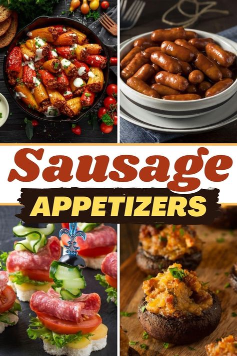 These sausage appetizers will be the hit of any party! From balls to dips to bites, you can't go wrong with these tasty starters. Mini Sausage Appetizer, Cocktail Sausages Appetizers, Appetizers With Sausage, Sausage Appetizers For Party, Skewered Appetizers, Easy Holiday Party Appetizers, Puff Pastry Recipes Appetizers, Wonton Appetizers, Appetizer Skewers