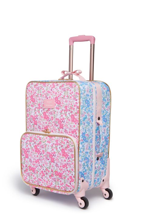 Womens multicolor floral rolling suitcase with bow handle detail Love Shack Fancy Suitcase, Preppy Travel Bags, Travel Pouch Set, Preppy Travel, Bay Breeze, Cute Suitcases, In The Airport, Carry On Suitcase, Birthday Wishlist