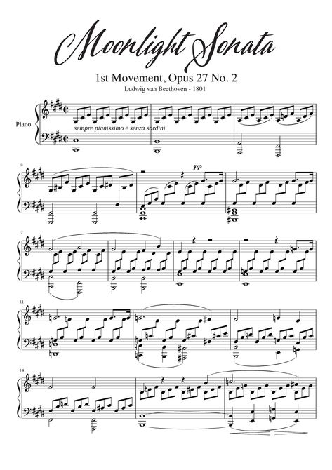 Digital Downloadable Sheet Music for Piano of Moonlight Sonata 1st Movement by Beethoven. Beethoven Sheet Music, Moonlight Sonata Sheet Music, Musical Terms, Art Piano, Sheet Music Piano, Ludwig Van Beethoven, Moonlight Sonata, Sheet Music For Piano, Flute Music