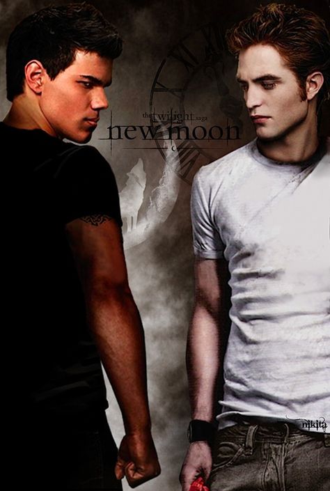 Robert Pattinson & Taylor Launter -- Jacob Black vs Edward Cullen New Moon Movie, Teen Projects, Ghoul Quotes, Team Jacob, Twilight Edward, Fav Movie, Rasy Koni, Twilight New Moon, Twilight Pictures