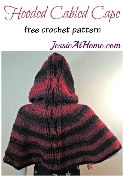 Crochet Hooded Cable Cape https://www.jessieathome.com/pattern/hooded-cabled-cape/ Knitting Patterns Free Cowl, Crochet Cape Pattern, Scarfie Yarn, Crochet Hooded Scarf, Crochet Hood, Hood Pattern, Crochet Cape, Cape Pattern, Hairpin Lace