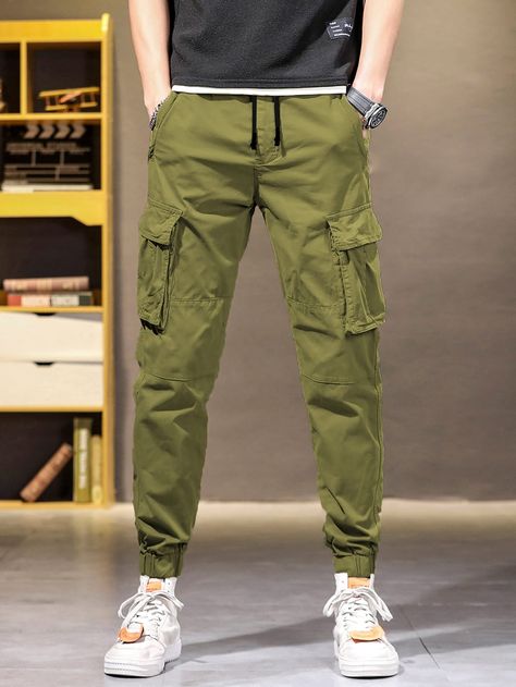 Army Green Street   Polyester Plain Cargo Pants Embellished Non-Stretch Spring/Summer/Fall Men Bottoms Cargo Half Pants, Pants Embellished, Waist Cargo Pants, Half Pants, Green Street, Men Pants, Cargo Pants Men, Cargo Trousers, Beautiful Smile Women