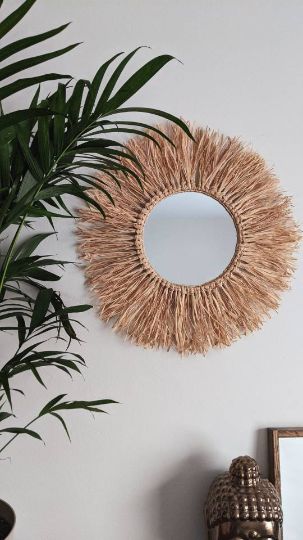 Gym At Home Ideas, Raffia Mirror, Boho Dining Room, Baby Mirror, Boho Mirror, Interior Design Bohemian, Macrame Mirror, Girly Apartment Decor, Mirror Crafts