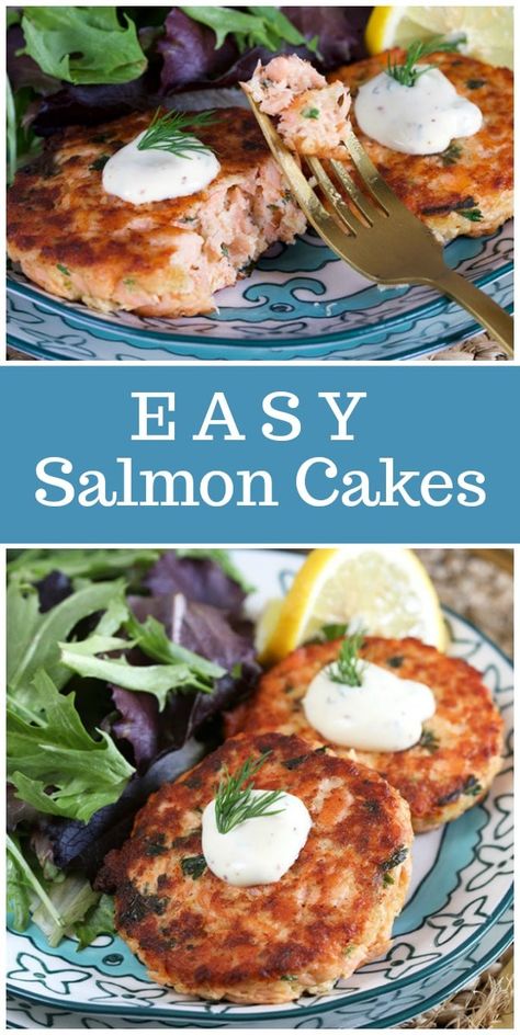 Easy Salmon Cakes, Cakes With Lemon, Salmon Cakes Recipe, Best Fish Recipes, Tilapia Fish Recipes, Lemon Dill Sauce, Fish Recipes Baked, Salmon Patties Recipe, Garlic Butter Salmon