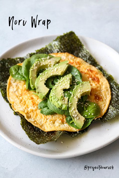 This easy Nori Wrap acts as a great breakfast or easy lunch option. Incorporating the health benefits of seaweed, with a healthy and nutritious meal, enjoy this delicious nori wrap recipe.  #seaweed #nutrition #recipe #healthyrecipe #nutritionist #recipedeveloper #breakfastinspo #breakfastidea #savourybreakfast Egg And Seaweed, Seaweed Meal Ideas, Keto Nori Wrap, Nori Recipe Ideas, Seaweed Recipes Wraps, Nori Wraps Recipes, Seaweed Breakfast, Seaweed Wraps Recipes, B12 Recipes