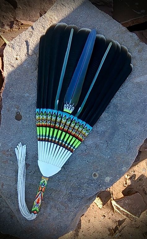 Smudge Fans, Beaded Feathers, Native American Church, Feather Hair Pieces, American Stuff, Feather Fans, Native American Feathers, Jingle Dress, Native American Regalia