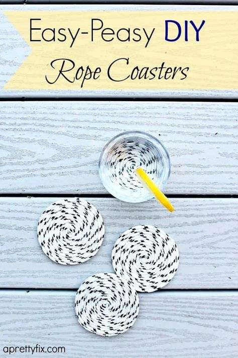 Easy-Peasy DIY Rope Coasters - Outdoor/Indoor Use. Diy Rope Coasters How To Make, Diy Absorbent Coasters, Table Coasters Ideas, Rope Trivet Diy, Paracord Coaster, Rope Coasters Diy, Sew Coasters, Outdoor Coasters, Diy Rope Design