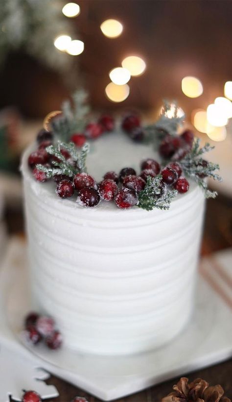 Modern Christmas Cake, Winter Cake Ideas, Sugared Cranberry, Winter Torte, Christmas Wedding Cakes, Christmas Cakes Easy, Christmas Themed Cake, Cranberry Cake, Christmas Cake Designs