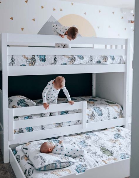 Mama of Three Loves Bunk Beds with Stairs for Growing Boys – Maxtrix Kids Toddler Bunk Bed Room, Toddler Boy Room With Bunk Beds, Kids Room Design Bunk Bed, Boy And Girl Bunk Beds Shared Bedroom, Boy And Girl Shared Bedroom Bunk Beds, Bedroom With Kids And Parents, Bunk Bed For Small Room, 3 Beds In One Room Small Spaces, Bunk Beds For Small Room