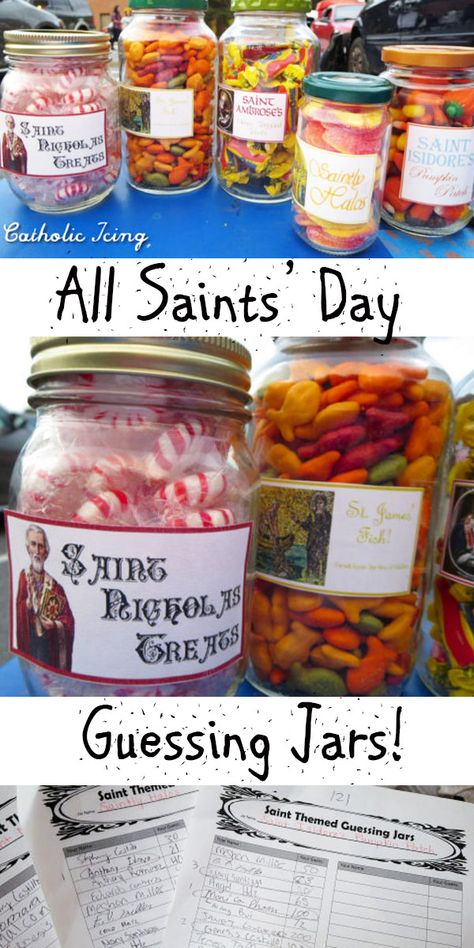 All Saints Day Snack Ideas, All Saints Day Party Ideas, Jar Guessing Game Ideas, All Saints Party Ideas, All Saints Party, All Saints Day Crafts, All Saints Day Games, All Saints Day Activities For Kids, Guessing Jar Ideas